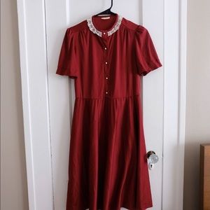 lace collar red dress